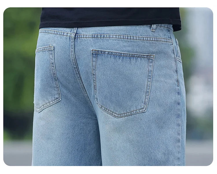 FENROOST Plus Size Men's High Waist Straight Leg Jeans Four Seasons Loose Baggy Denim Trousers Casual Versatile Long Pants New