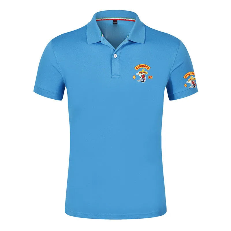 MC Bandidos Men's Fitness Casual Sports Gym Running Sports Elastic Short-sleeved Polo Shirt Lapel Men's Slim Fit V-Neck T-shirt