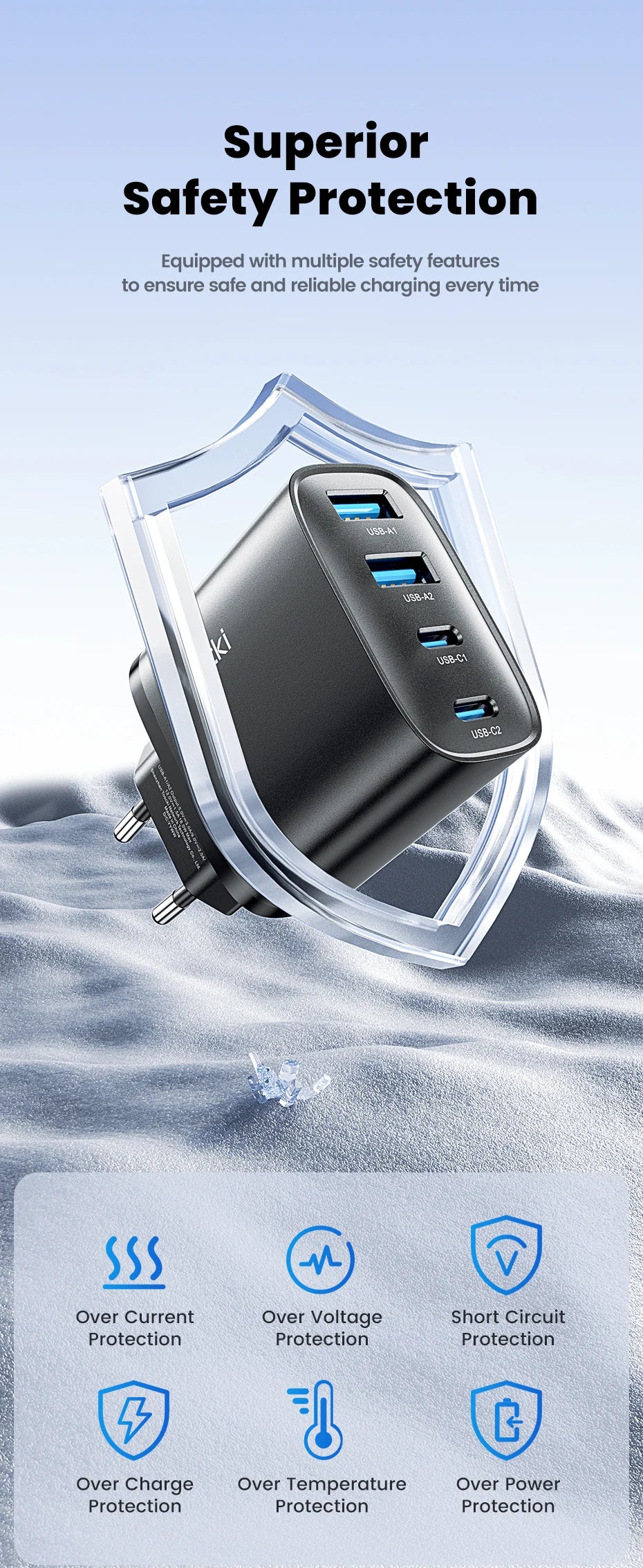 Toocki 40W GaN Fast Charger QC4.0 PD3.0 AFC SCP 4 Port USB Type C Charger for iPhone 16 15 14 Samsung S25 S24 Xiaomi Huawei OPPO