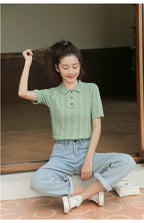 New Summer Fashion 100% Cotton Women Hollow-out Sweater T-shirt Short-sleeve Polo Collar Pullover Tees Korea Casual Knitted Tops