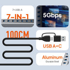 CABLETIME 7 IN 1 USB A Hub USB C HUB USB 3.0 5Gbps Fast Data Transfer Aluminum Durable Shell for Laptop Mac TV Hard Drive C HUB