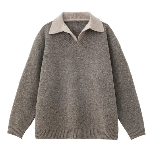 Men Polo Collar Knitted Sweaters Solid Color Autumn Winter Vintage Streetwear Male Casual Loose Knitwear Fashion Pullover Tops