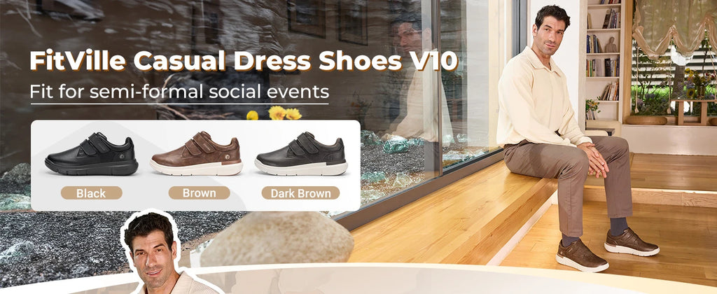 FitVille Wide Diabetic Shoes Dress Business Formal Casual Shoes for Men Slip on Walking Footwear Easy Wear Swollen Feet Comfort