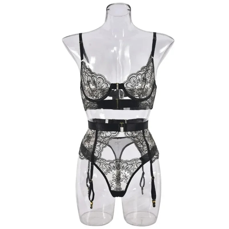 Tornova 2-piece Sexy Lingerie Set G-string Transparent Underwear Lolita Romantic Lingeries Set Sexy Bra Panties Sets Lingerie