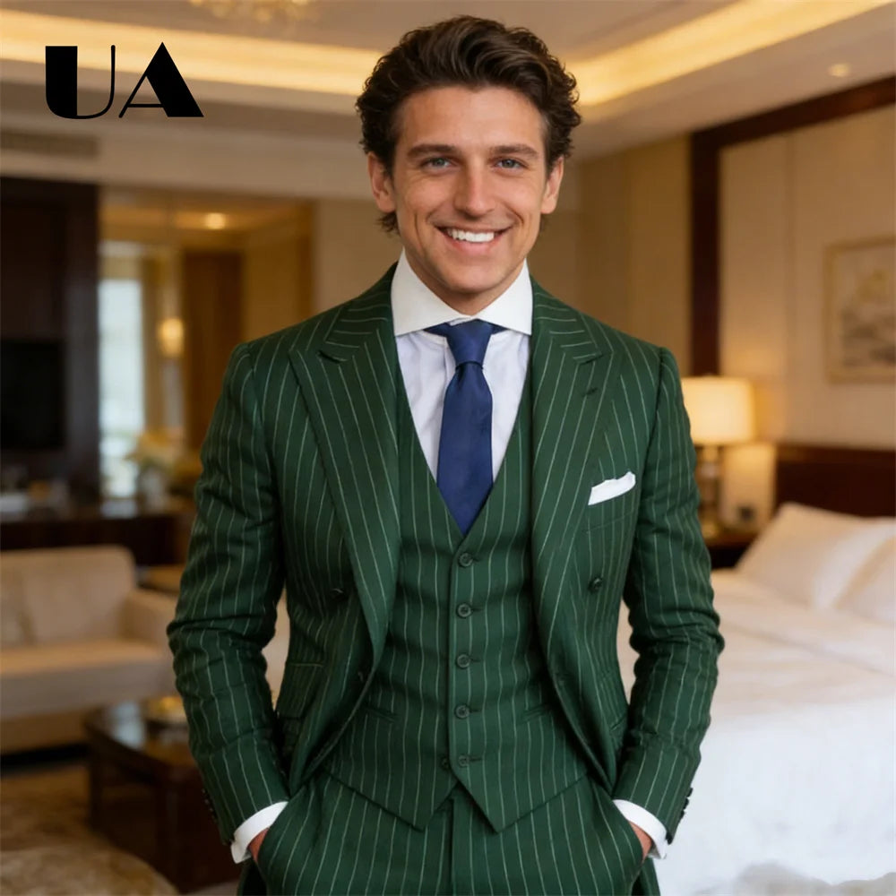 Striped Three Piece Formal Suit for Men, Jacket Pants Waistcoat Custom Tailored Business Suit Set, Plus Size Tuxedo Prom Suit
