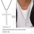 Vnox Cross Necklace for Men Women, Silver Color Plain Alloy Metal Cross Pendant Collar with Stainless Steel Box Chain