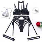 Toucheart Strap Cross Sexy Lingerie Body Shaping Separates Set Women Solid Color Sexy Hollow Out Underwear Metal Sheet Bra Set
