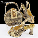 2025 Elegant Green Peep-Toe Women Heel Pumps for Italian Matching Party Shoes and Bags Set for Parties with Diamond Accents