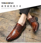 Mens Brown Crocodile Embossed Leather Dress Shoes Pointed Toe Lace Up Oxfords Formal Business Office Wedding Party Wear Comforta