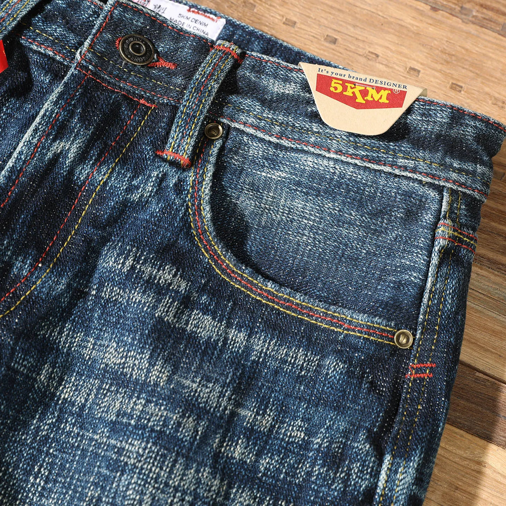 22oz Heavyweight 100% Cotton Washed Men's Selvedge Denim Jeans Taiwan Hand-spun Yarn Plant-dyed Standard Straight Fit Pants 5KM