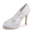 2025 New White Lace Wedding Shoes Fish Mouth High Heels Banquet Single Shoes Women