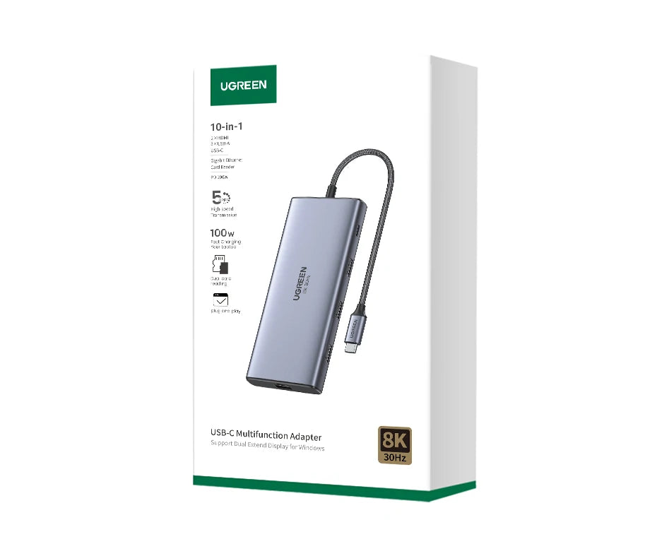 UGREEN Dual HDMI USB-C HUB 8K 4K HDMI Adapter 10 in 1 Splitter with RJ45 USB3.0 PD 100W Dock for MacBook Pro Air Laptop USB HUB