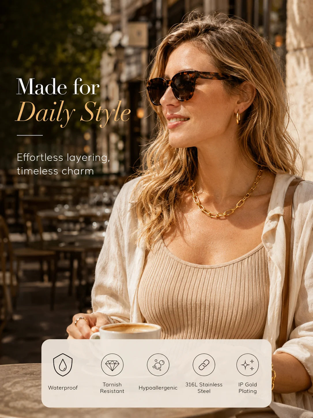 Chunky Gold Plated Link Necklace For Women, Stainless Steel Oval Thick Chain Choker Minimalist Jewelry Trendy Party Jewelry Gift