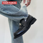 Slip in formal leather shoes for men's autumn new style retro metal coin design Loafer comfortable black British dress shoes