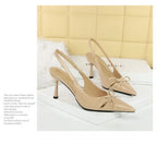 Korean Style Pointed Toe High Heels Shallow Mouth Hollow Bow Back Trip Strap Women's Shoes Thin Heels Back Empty Shoes Women