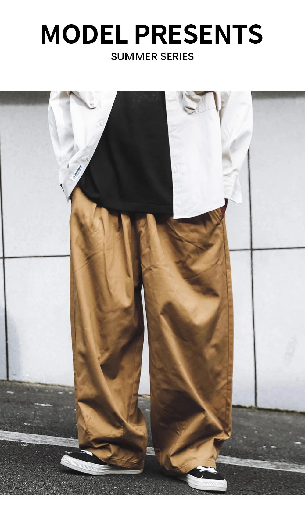 Solid Color Wide Leg Cargo Pants Mens Baggy Pleated Streetwear Elastic Waist Casual Loose Trousers Men