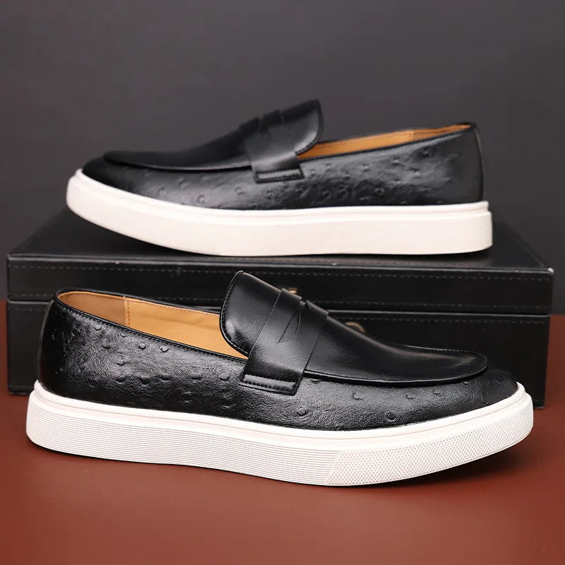 New 2025 Summer Men Casual Slip On Dress Shoes Black Brown British Style Platform Men Driving Loafers Shoes