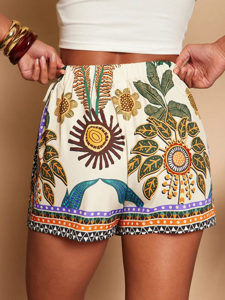 Women's Fashion Minimalist Shorts Tropical Vacation Elegant Casual Printed High Waist Shorts Spring Summer Beach Daily Pants