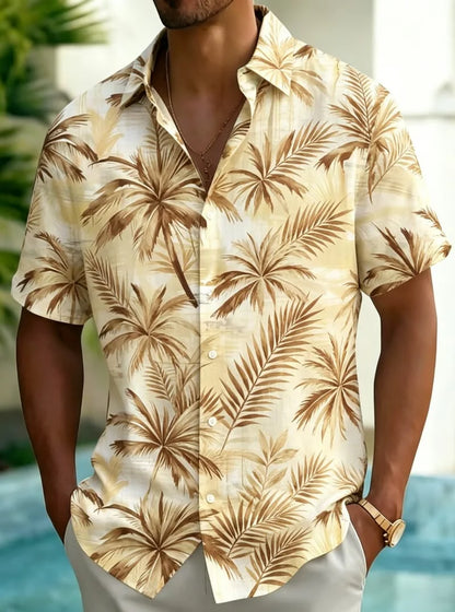 Men's  Tropical Plant Watercolor Print Shirt, Luxury Casual Design for Summer Vacation, Beachwear & Daily Style