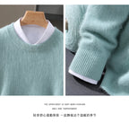 Autumn Winter 100% Mink Cashmere Sweater Men's Round Neck Pullover Loose Solid Color Plus Size Base Knit Business Casual Sweater