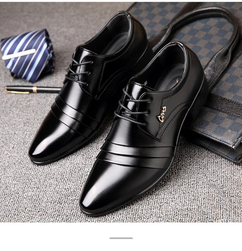 Mens Black Genuine Leather Cap Toe Lace Up Formal Business Office Groom Wedding Daily Wear Dress Shoes British Style Fashion