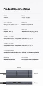 UGREEN USB C HUB 10Gbps 4K60Hz HDMI USB3.2 PD100W USB Splitter for Laptop Macbook Pro Air iPad Phone Android Docking Station