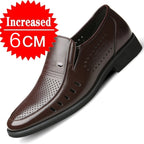 Men's Breathable Hollow Out Elevator Dress Leather Shoes Spring Summer 6cm Height Increase Business Slip-On Formal Office Shoes
