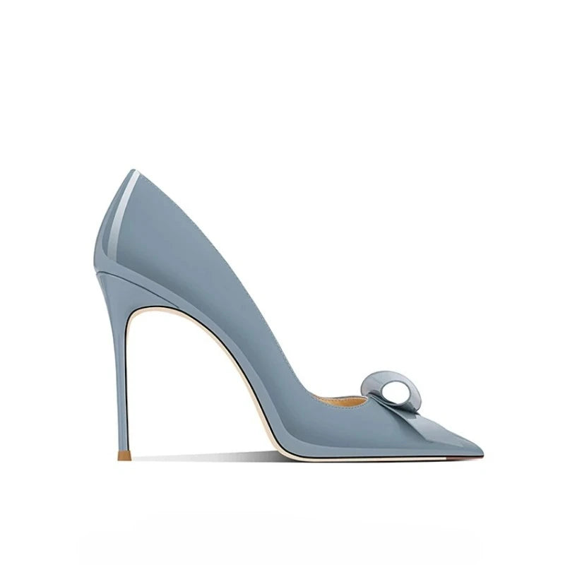 Bow High Heels Women's New Sweet Pointed Stiletto Comfortable Patent Leather Women's Shoes