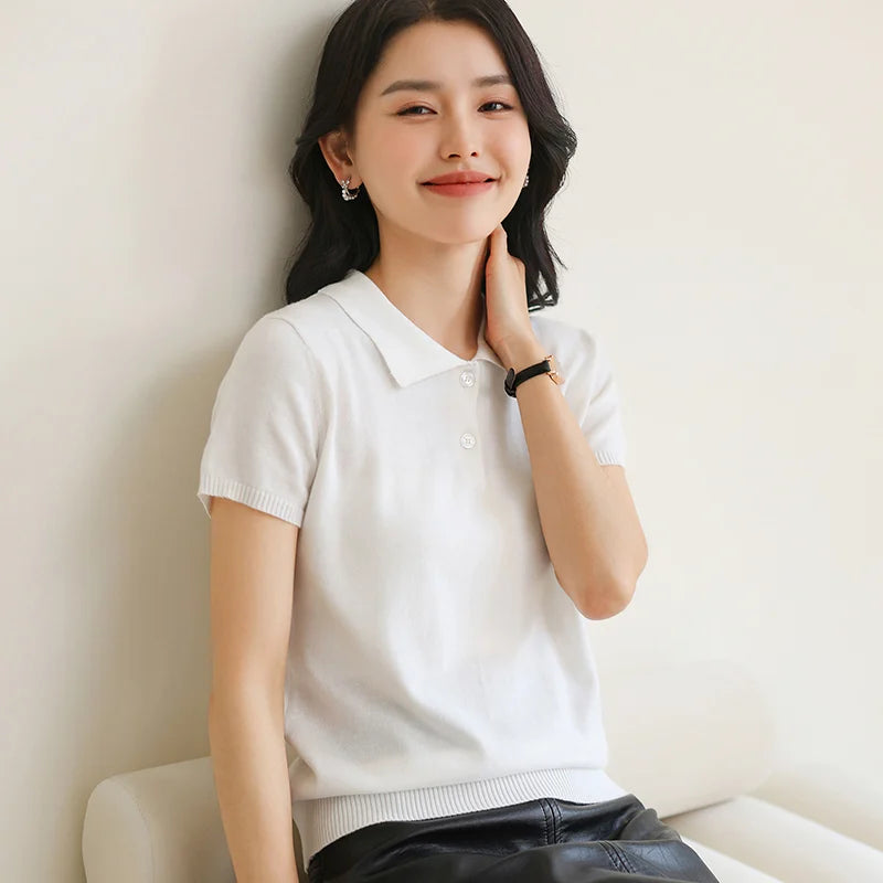 100% Cotton Women POLO Collar Casual Top T-shirt luxury designer clothing woman plus size clearance sale