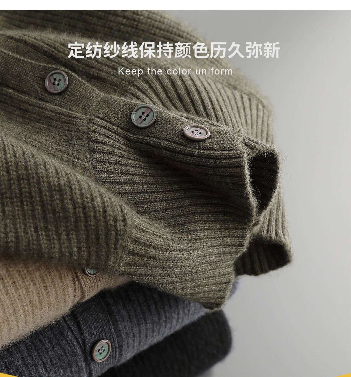 Luxury 100% Cashmere Cardigan for Men Mock Collar Thickening Sweater Autumn Winter Knitted Coat Soft Clothing Smart Casual Top