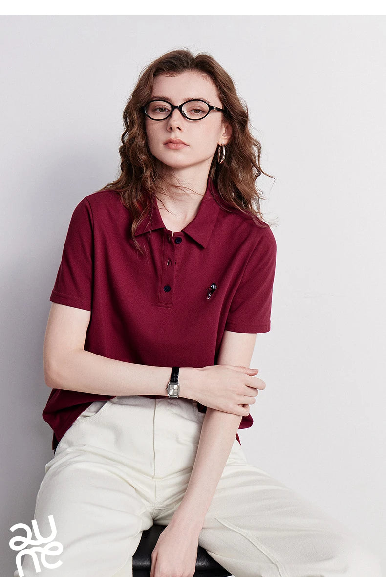 TOYOUTH Women Polo Shirt 2026 Summer New Breathable Short Sleeve Versatile Pullover Tops