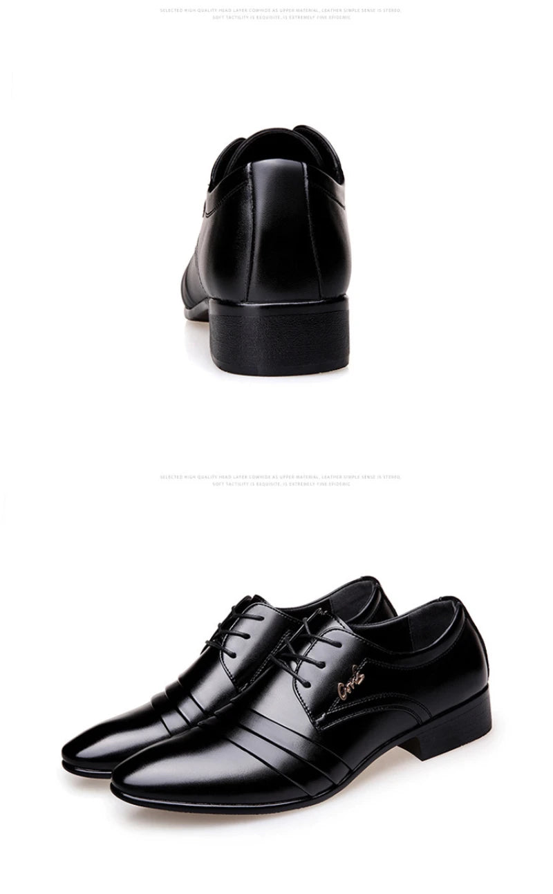Mens Black Genuine Leather Cap Toe Lace Up Formal Business Office Groom Wedding Daily Wear Dress Shoes British Style Fashion