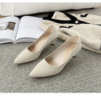 Beige Pointed Toe Kitten Heel Pumps Slip On Dress Shoes Comfortable Non Slip For Business Office Wedding Party Daily Wear  New