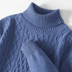 Fall/Winter 100% Wool Men's Turtleneck Thicken Sweater Jacquard Solid Cashmere Knitted Bottom Shirt