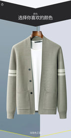 Autumn And Winter New Casual Wool Knit Cardigan Men's Fashion V-Neck Solid Color Shirt Loose Sweater Coat