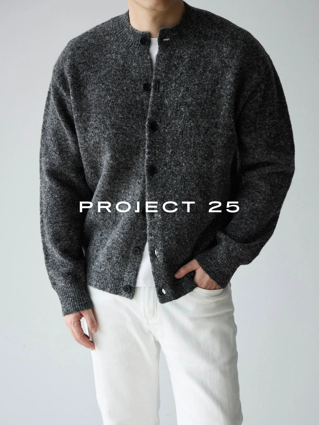 PROJECT 25 Men's Vintage Melange Wool Cropped Button-Down Cardigan – Relaxed Fit Heathered Knit Sweater
