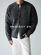 PROJECT 25 Men's Vintage Melange Wool Cropped Button-Down Cardigan – Relaxed Fit Heathered Knit Sweater