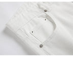 Men's Pleated Patch Denim Biker Jeans Streetwear Pink White Cotton Pants Ripped Patchwork Slim Straight Trousers