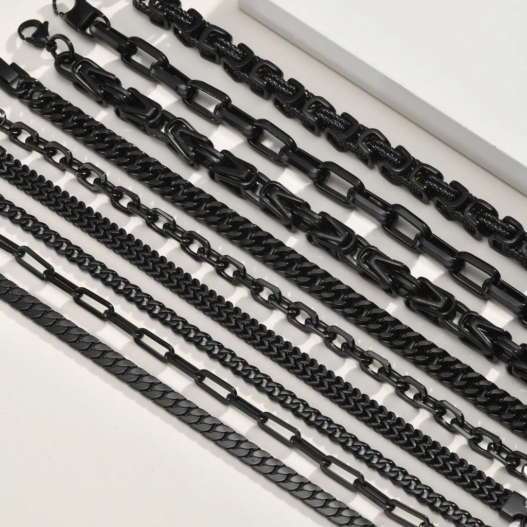 Casual Black Chain Bracelet for Men,Stainless Steel Byzantine Braided Link Wristband,Birthday Gift for Father Husband Son
