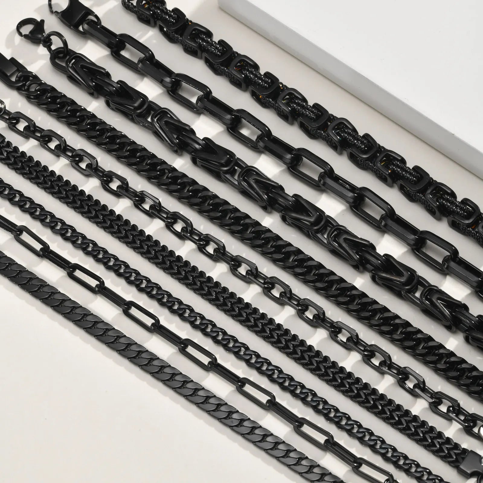 Casual Black Chain Bracelet for Men,Stainless Steel Byzantine Braided Link Wristband,Birthday Gift for Father Husband Son
