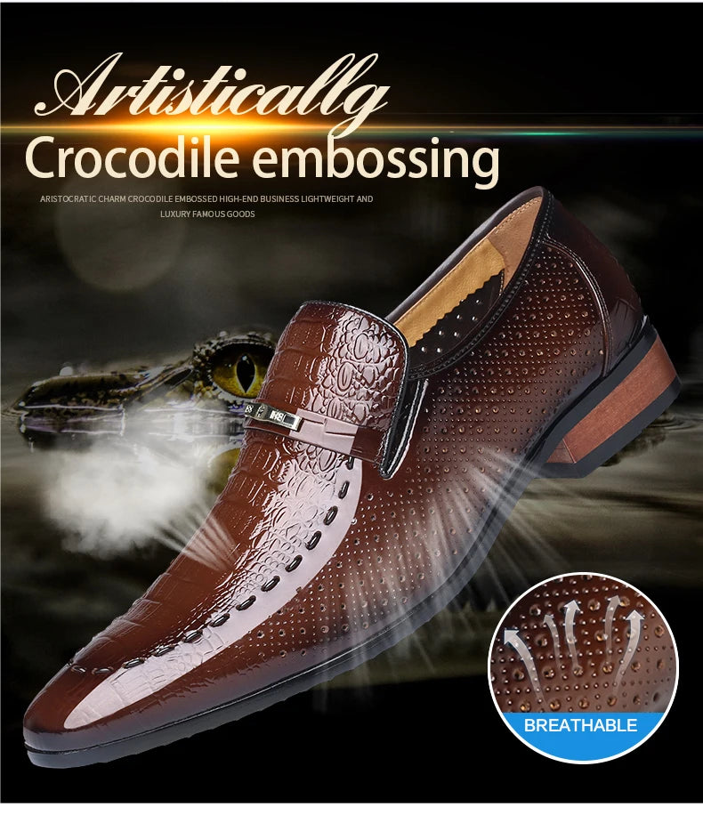 LAORENTOU true cowhide breathable perforated leather shoes with pointed tips, British business dress perforated leather sandals