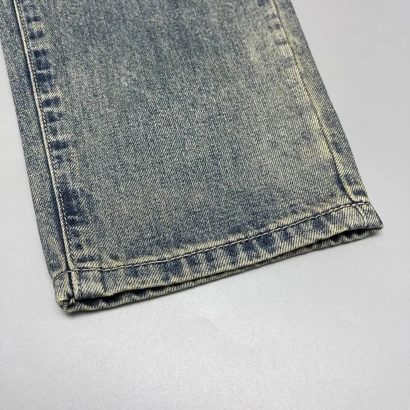 Trendy Edgy And Stylish Men's Jeans With Patchwork Embroidery And Prints Loose-fitting Straight Leg