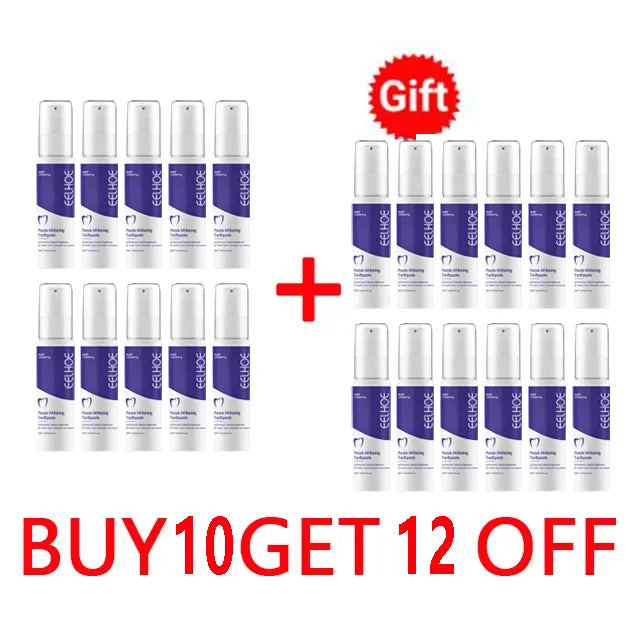 Purple whitening toothpaste, deep cleaning, stain removal, fresh breathing, daily household essential oral care, 30ml