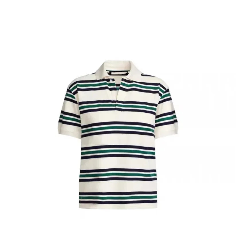 Summer Ladies Polo Shirts Woman Shorts Short Sleeve Brown Striped Vintage Clothes Polo Shirts Mujer Streetwear Crop Tops Casual