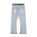 American retro washed letter spliced denim trousers high street trendy brand couple loose straight micro-flared long trousers