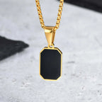 Stylish Men's Black Enamel Necklace,Stainless Steel Geometric Square Small Dogtags Necklace,Anniversary Birthday Father Gift