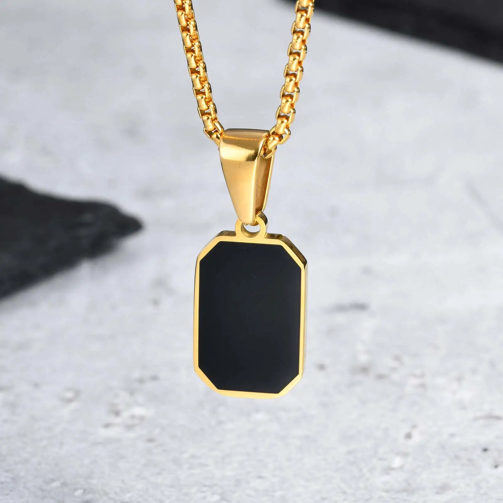 Stylish Men's Black Enamel Necklace,Stainless Steel Geometric Square Small Dogtags Necklace,Anniversary Birthday Father Gift