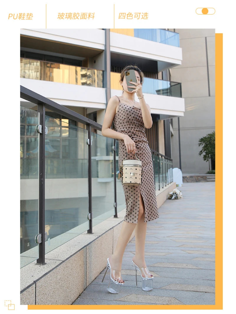 Fashion Crystal Car Model Nightclub Princess Extra Slim Heels Waterproof Platform Hatred Sky High Transparent Super High Sandals