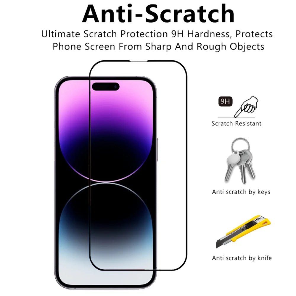 3 Pieces Tempered Glass for iPhone 17 16 15 14 13 12 11 Pro Max Screen Protector for iPhone 17E 16E 12 13 Mini Film with Black Edge