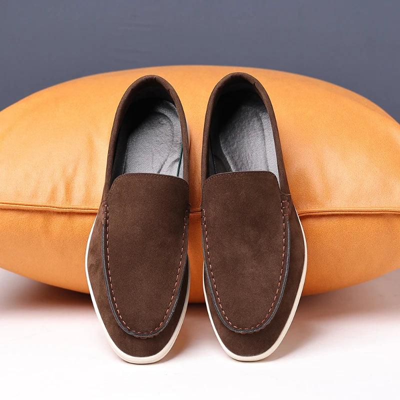 Mens Suede Slip On Loafers Comfortable Lightweight Casual Shoes With White Sole For Daily Wear And Driving Retro Style Simple